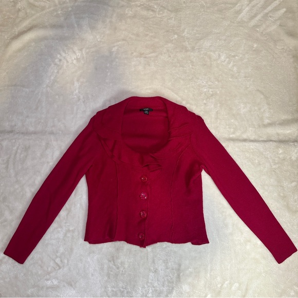 Alfani Boiled Wool Flutter Collar Jacket Maroon Button Down Size PM Petite - Picture 8 of 14